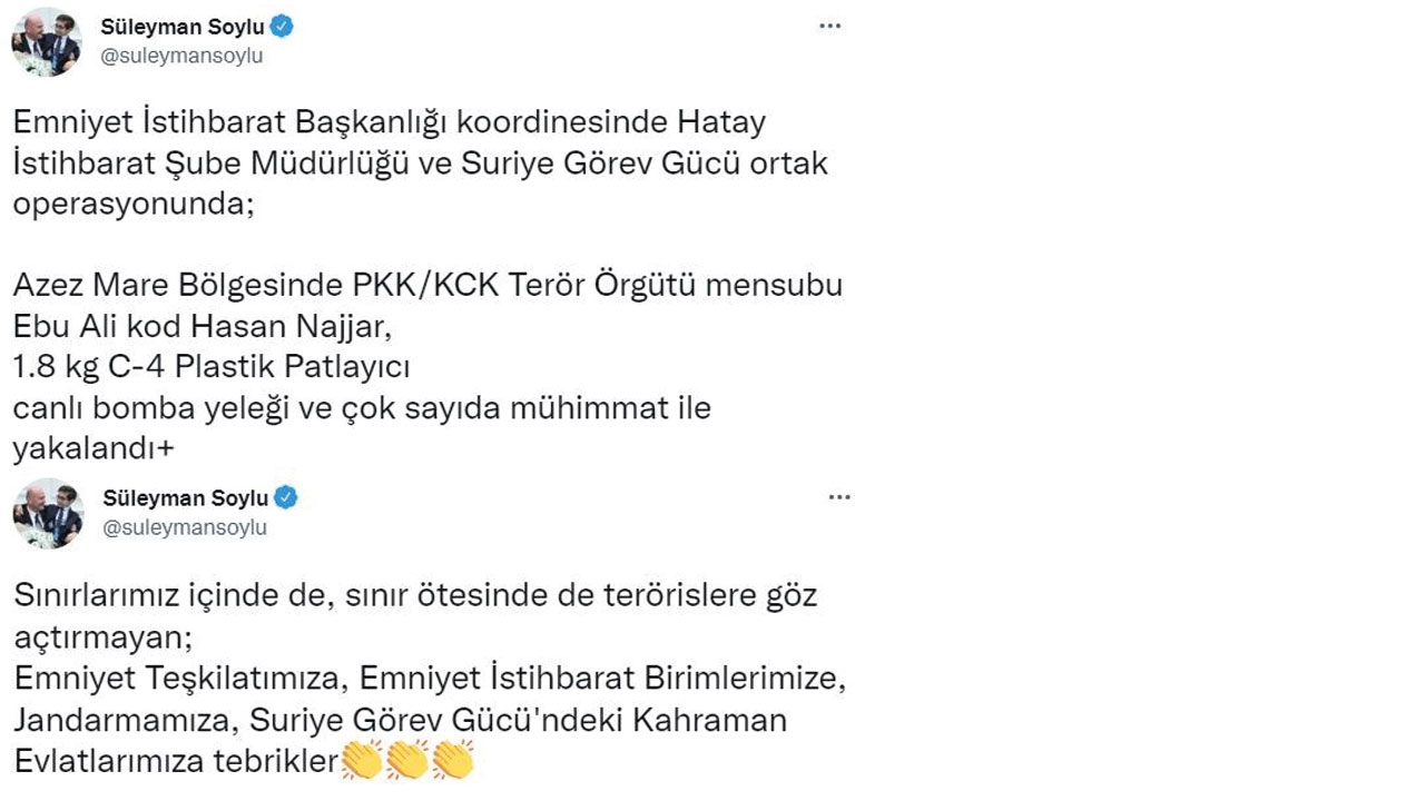 Bakan Soylu duyurdu: PKK'lı terörist canlı bomba yeleğiyle yakalandı
