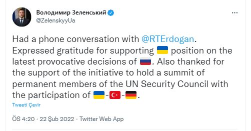Cumhurbaşkanı Erdoğan, Ukrayna lideri Zelenski ile görüştü