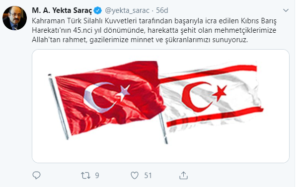 YÖK Başkanı Saraç'tan Kıbrıs Barış Harekatı paylaşımı