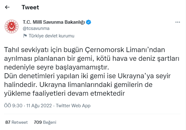 MSB'den tahıl sevkiyatı açıklaması