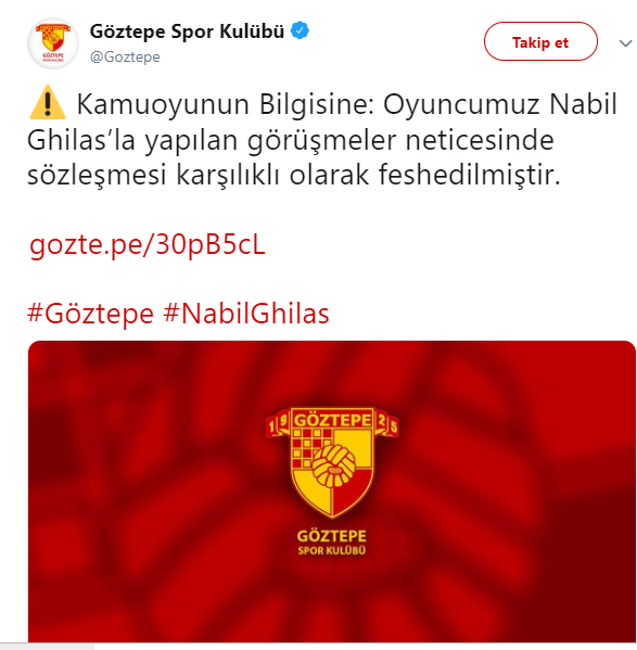 Göztepe, Ghilas ile yollarını ayırdı