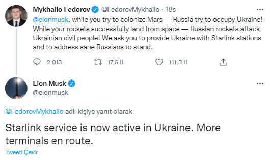 Ukraynalı bakan talep etti, Musk geri çevirmedi: Starlink uydu erişimini aktifleştirdi