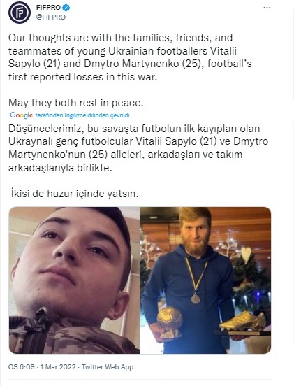 Ukraynalı iki futbolcu Rus saldırıları nedeniyle hayatını kaybetti