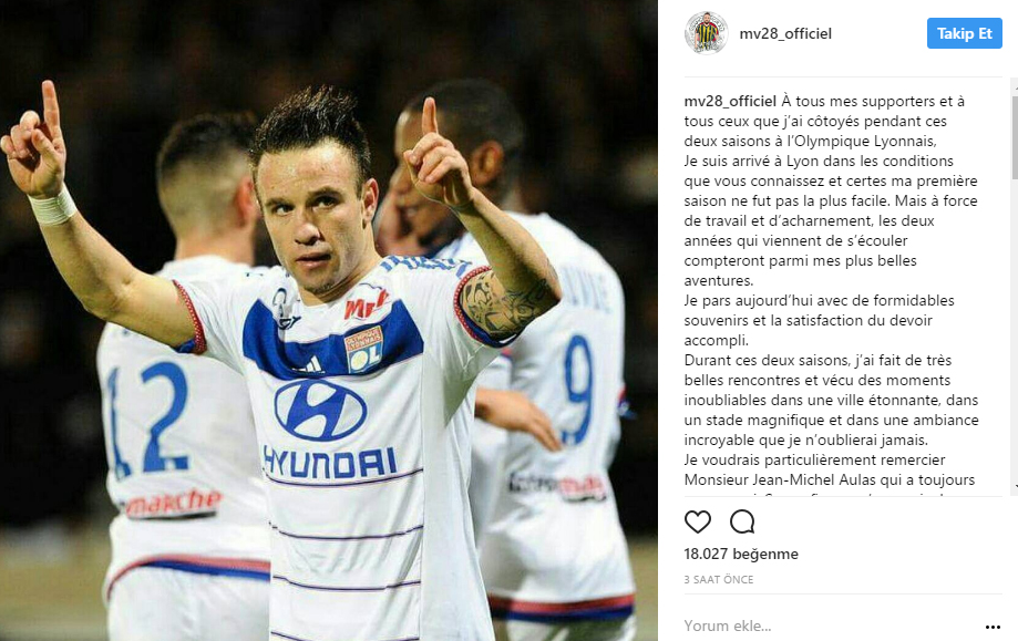 Mathieu Valbuena’dan veda paylaşımı