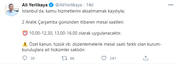 İstanbul'da mesai saatlerine düzenleme