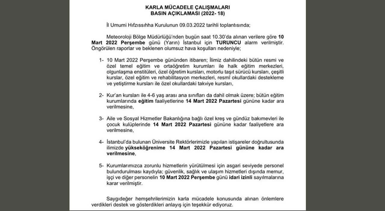 İstanbul'da okullar kar nedeniyle tatil edildi