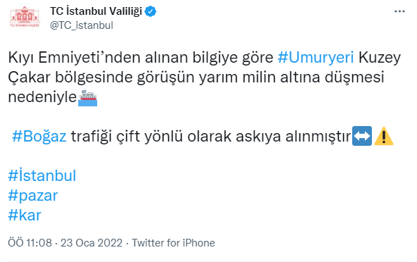 Boğaz trafiği askıya alındı