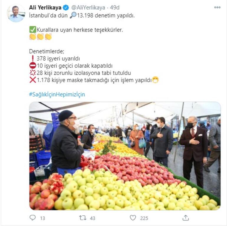 Vali Yerlikaya paylaştı: İşte koronavirüs denetimlerde son durum Vali Yerlikaya paylaştı: İşte koronavirüs denetimlerde son durum