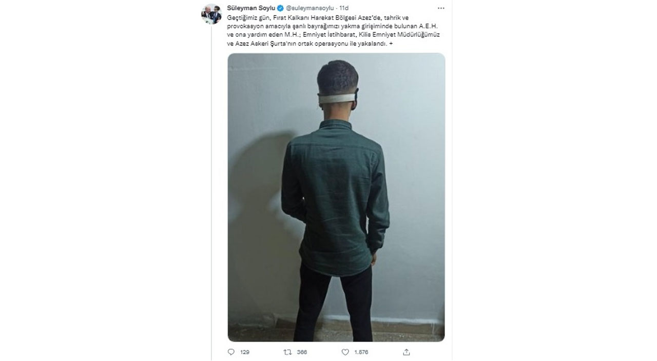 Bakan Soylu duyurdu! Azez'de bayrağımızı yakmaya çalışan 2 kişi yakalandı