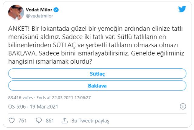 Vedat Milor'dan sosyal medyayı ikiye bölen anket Vedat Milor'dan sosyal medyayı ikiye bölen anket