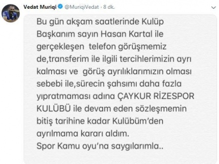Vedat Muriqi: 'Kulübümden ayrılmama kararı aldım'