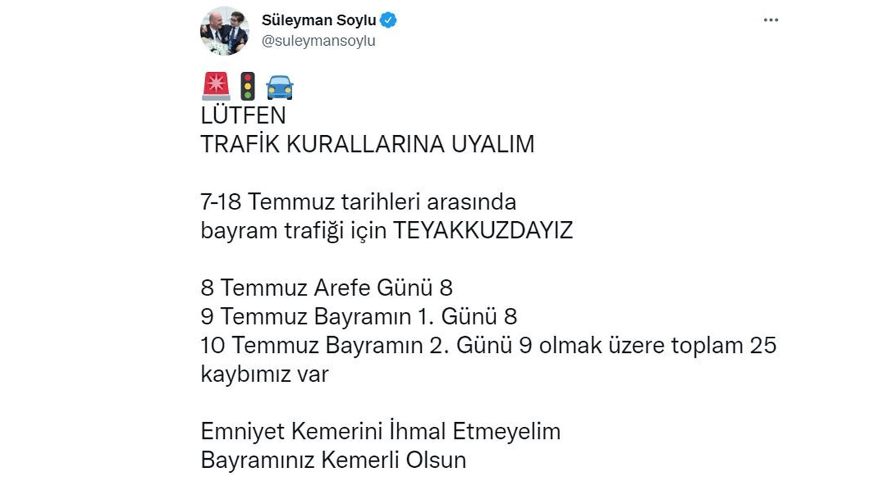 Bayramın kaza bilançosunu Bakan Soylu açıkladı! 3 günde 25 kişi hayatını kaybetti Bayramın kaza bilançosunu Bakan Soylu açıkladı! 3 günde 25 kişi hayatını kaybetti