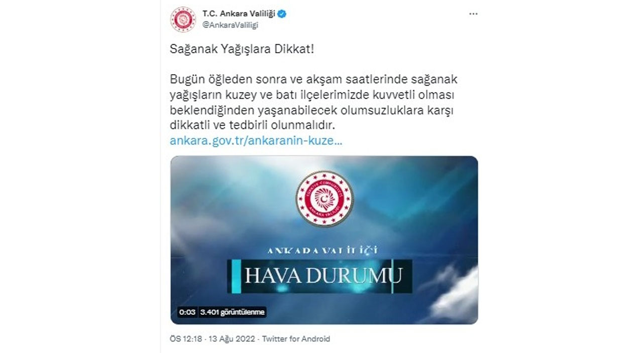 Ankaralılar dikkat! Valilikten kuvvetli yağış uyarısı Ankaralılar dikkat! Valilikten kuvvetli yağış uyarısı