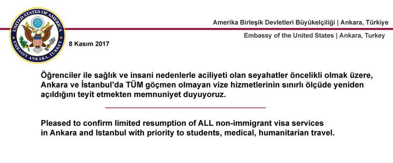 ABD Büyükelçiliği'nden vize paylaşımı