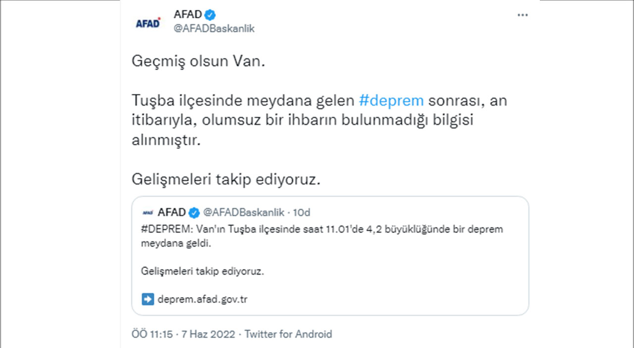 Van'da 4.2 büyüklüğünde deprem  | Son depremler