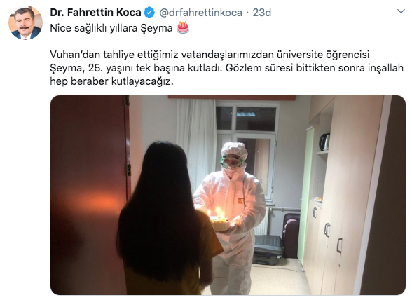 Karantinada doğum günü kutlaması! Bakan Koca paylaştı