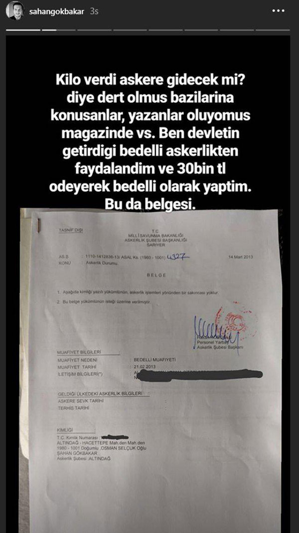 Şahan Gökbakar: Bedelli askerlik yaptım! Bu da belgesi
