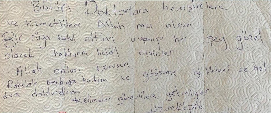 Koronavirüs hastasının duygu dolu notu