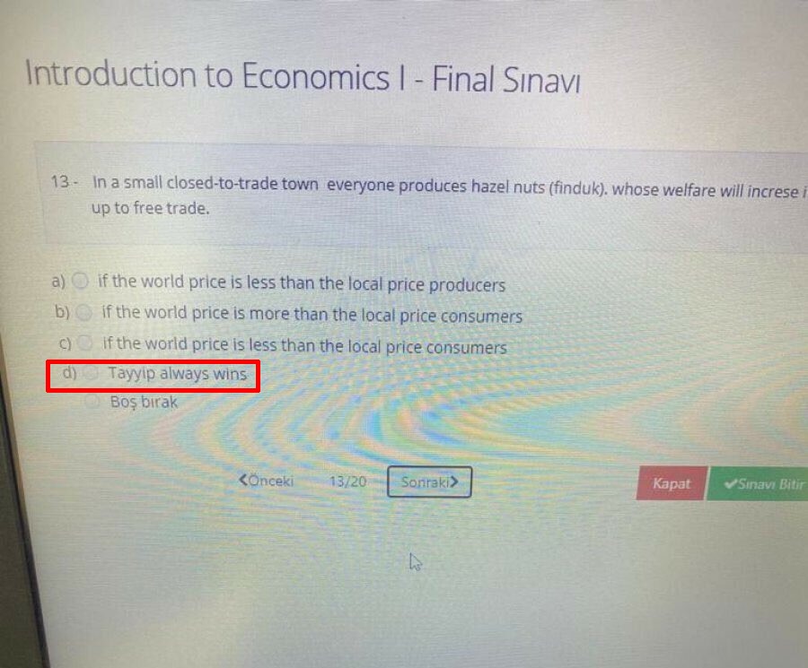 Final sınavında skandal Tayyip sorusu