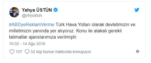 Son dakika! THY, ABD'li şirketlere reklam vermeyecek