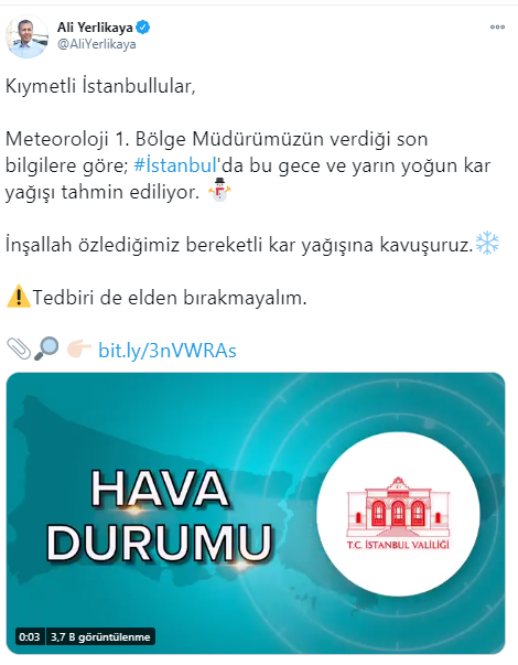 İstanbul için sarı kodlu uyarı! Yoğun kar yağışı bekleniyor