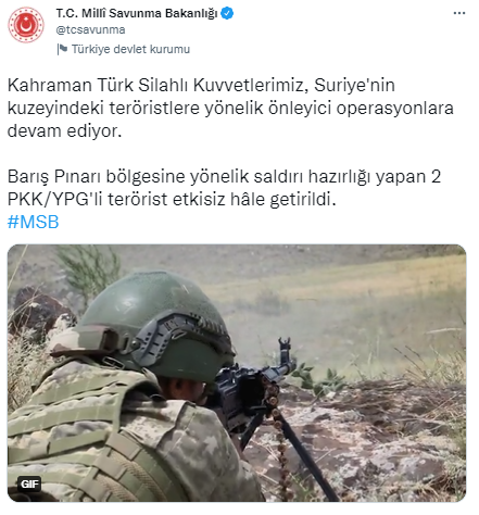 MSB duyurdu: 2 PKK/YPG’li terörist etkisiz hale getirildi