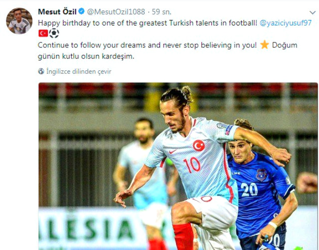 Mesut Özil sosyal medya hesabından Yusuf Yazıcı'nın doğum gününü kutladı