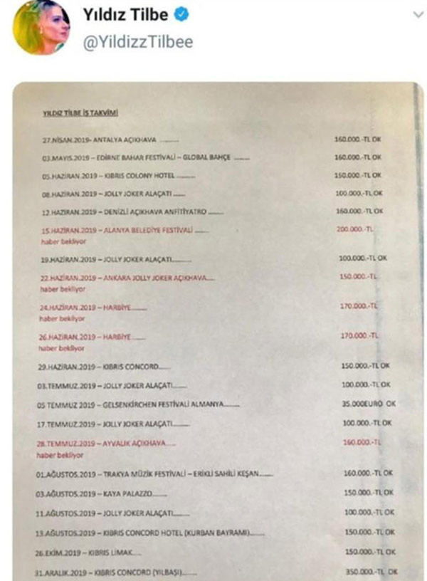Yıldız Tilbe yanlışlıkla konserlerde aldığı ücretleri paylaştı!