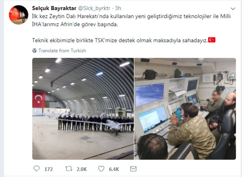 Millî İha Bayraktar Afrin'de görev başında!