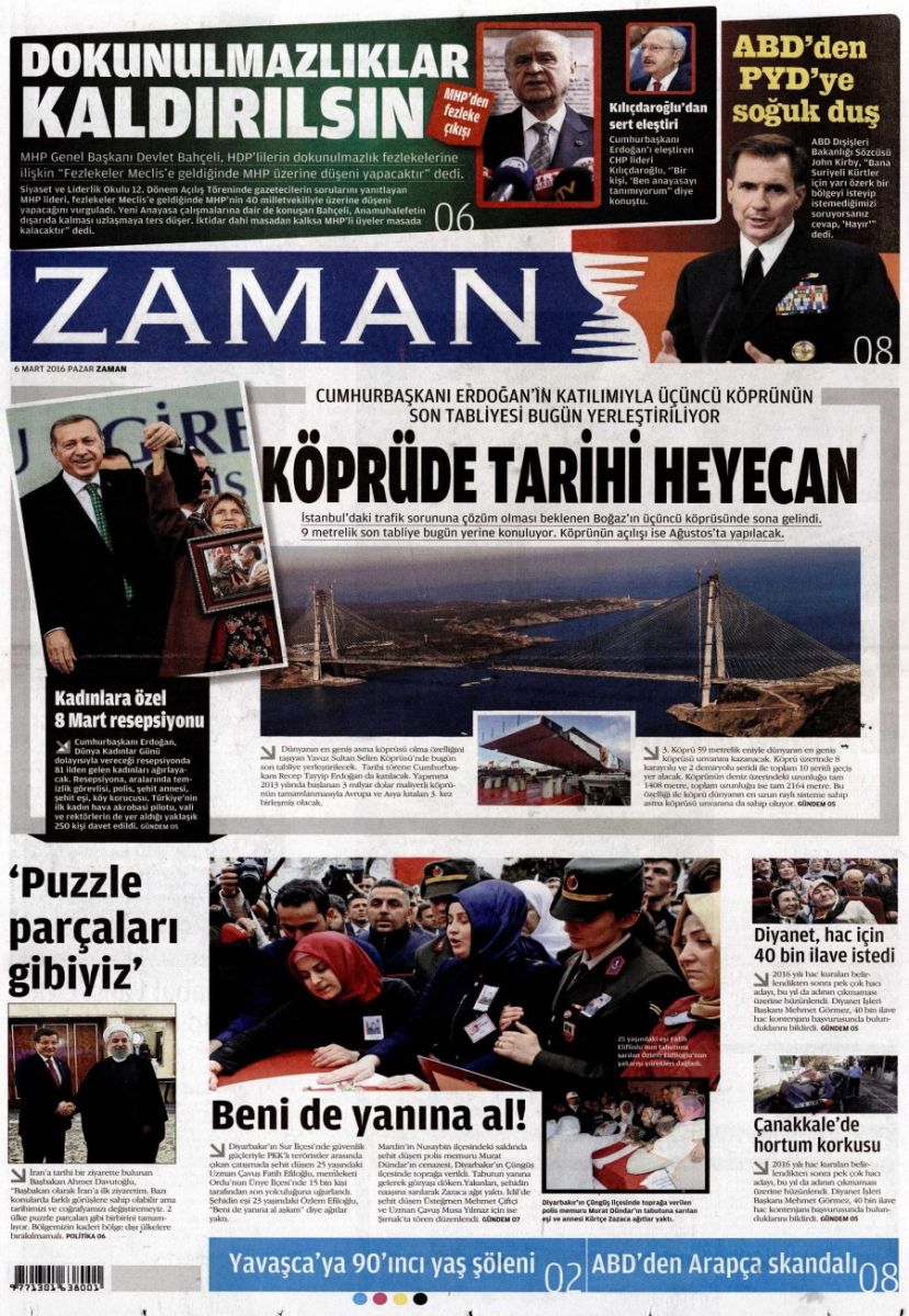 Zaman gazetesinin kayyum yönetiminde ilk baskısı