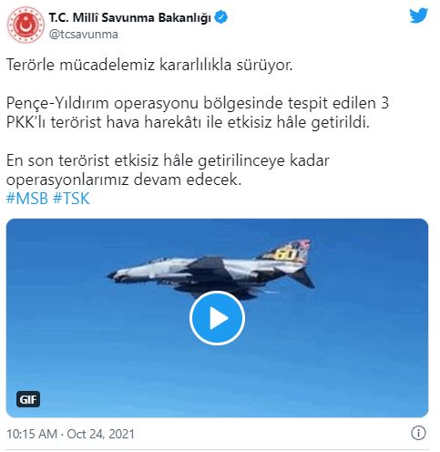 Pençe-Yıldırım operasyonu kapsamında 3 PKK’lı terörist etkisiz hale getirildi