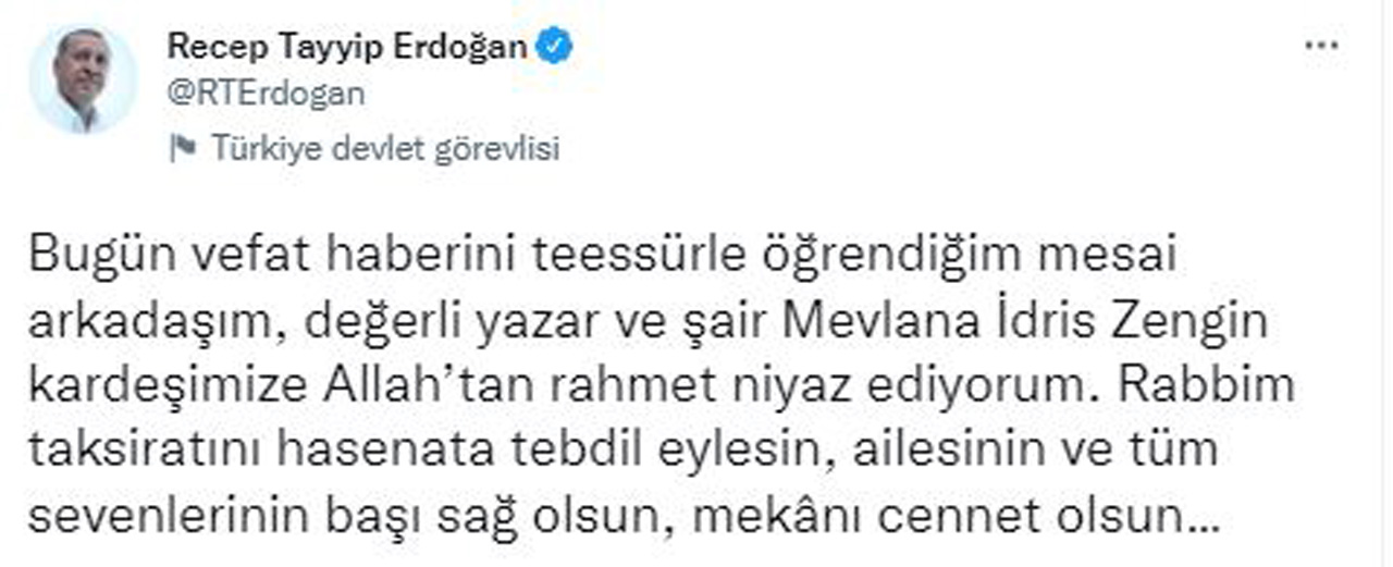 Yazar ve şair Mevlana İdris Zengin hayatını kaybetti