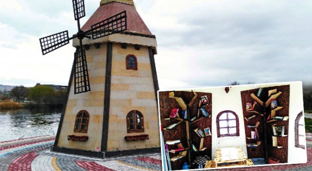 Yel değirmeninde  kütüphane kütüphane
