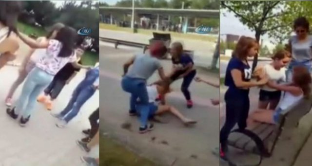 Bursa'da tekme tokat kız kavgası kamerada Bursa'da tekme tokat kız kavgası kamerada