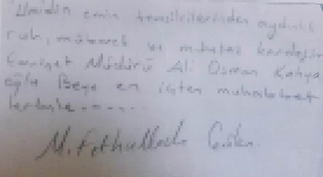 Eski emniyet müdürünün evinde Gülen imzalı not Eski emniyet müdürünün evinde Gülen imzalı not