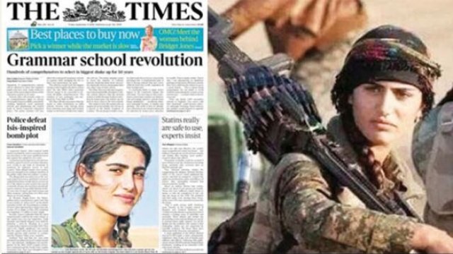 İngiliz Times, YPG'li teröristi kapak yapıp övgüler dizdi İngiliz Times, YPG'li teröristi kapak yapıp övgüler dizdi