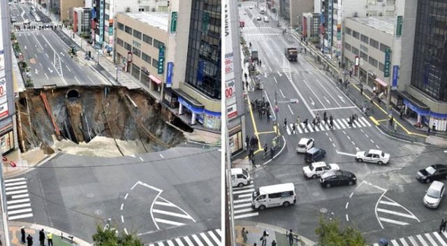 Japonya'daki yol tekrar çöktü Japonya'daki yol tekrar çöktü