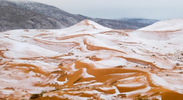 Sahra Çölü'ne 37 yıl sonra kar yağdı Sahra Çölü'ne 37 yıl sonra kar yağdı