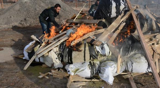 Aksaray&#039;da 1 ton uyuşturucu imha edildi
