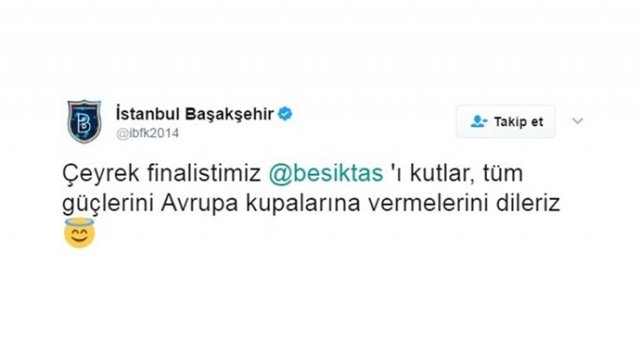 Başakşehir’den Beşiktaş’a esprili tebrik Başakşehir’den Beşiktaş’a esprili tebrik