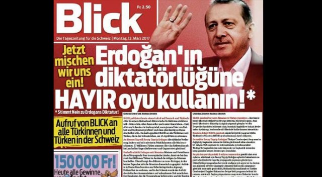 İsviçre gazetesinin 'Hayır' çağrısına tepki İsviçre gazetesinin 'Hayır' çağrısına tepki