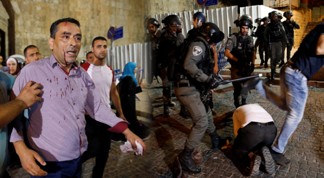 İsrail polisi Mescid-i Aksa cemaatine saldırdı İsrail polisi Mescid-i Aksa cemaatine saldırdı