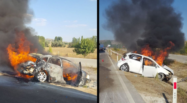 Bariyerlere çarpan araç alev topuna döndü: 1 ölü Bariyerlere çarpan araç alev topuna döndü: 1 ölü