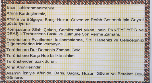 TSK, Afrin&#039;e 3 dilde bildiri yağdırdı