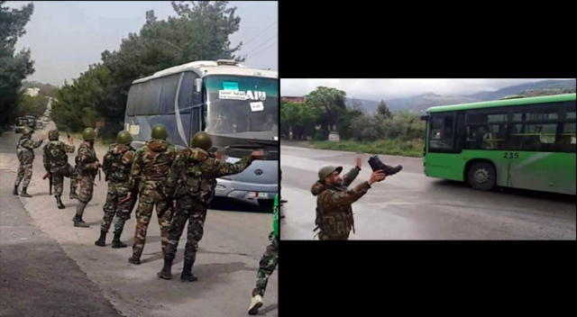 Esad askerleri, Doğu Guta&#039;dan tahliye edilen sivilleri taciz etti