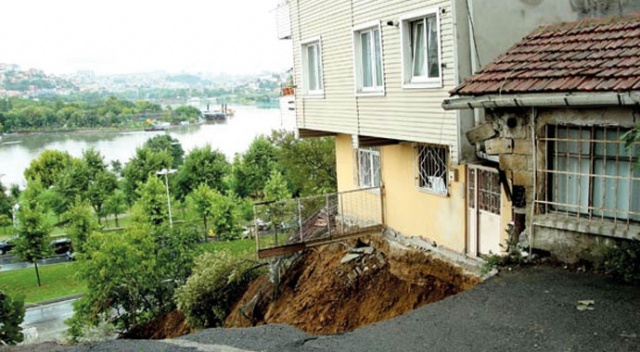 Beyoğlu'nda toprak kayması sonucu bina çöktü Beyoğlu'nda toprak kayması sonucu bina çöktü