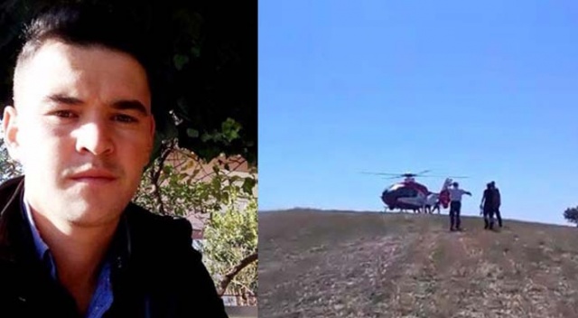 112 helikopteri silaj makinesine düşen genci kurtarmak için tarlaya indi! 112 helikopteri silaj makinesine düşen genci kurtarmak için tarlaya indi!