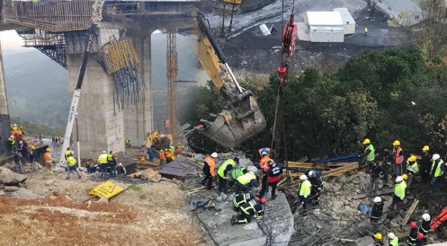 Otoyolda viyadük çalışmasında beton blok işçilerin üzerine düştü