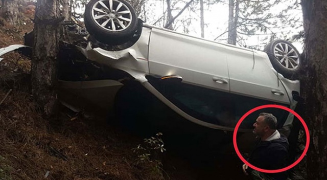 Hurdaya dönen otomobilden burnu bile kanamadan çıktı
