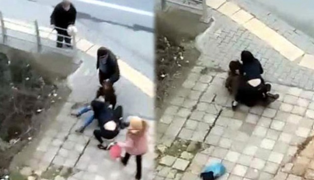 Kızların saç saça baş başa kavgası kamerada